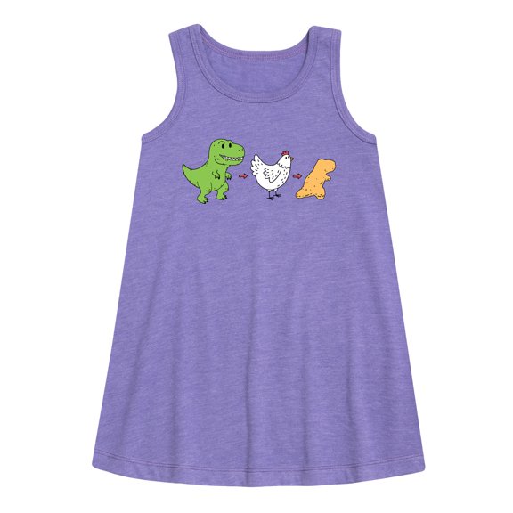 Instant Message - Dinosaur - T-Rex   Chicken = Dinosaur Nugget - Toddler & Youth Girls A-line Dress