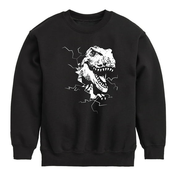 Instant Message - Dinosaur - T-Rex Shatters Glass Breakthru - Toddler & Youth Crewneck Fleece Sweatshirt