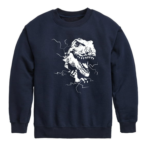 Instant Message - Dinosaur - T-Rex Shatters Glass Breakthru - Toddler & Youth Crewneck Fleece Sweatshirt