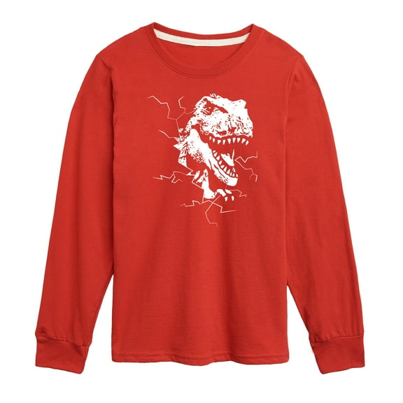 Instant Message - Dinosaur - T-Rex Shatters Glass Breakthru - Toddler & Youth Long Sleeve Graphic T-Shirt