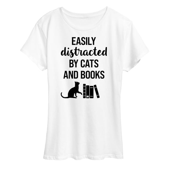 Instant Message - Distracted by Cats and Books - Women's Short Sleeve Graphic T-Shirt