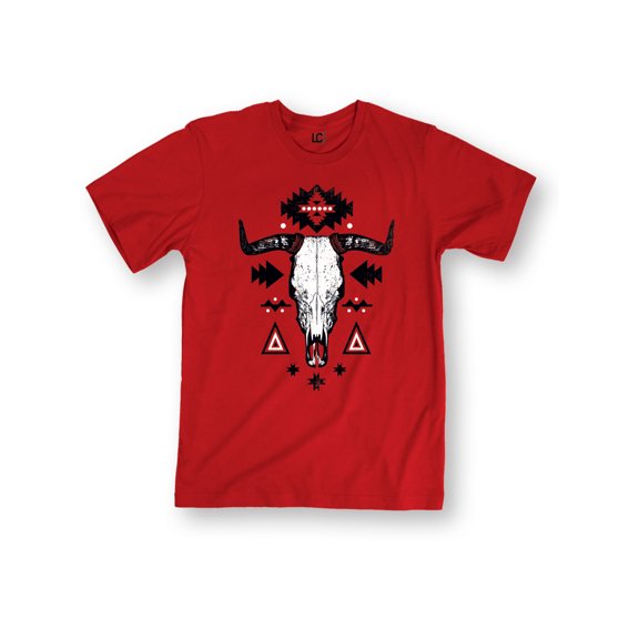 Instant Message - Distressed Aztec Cattle Skull Pattern Native Design Cow Print Fashion Mens Shirt