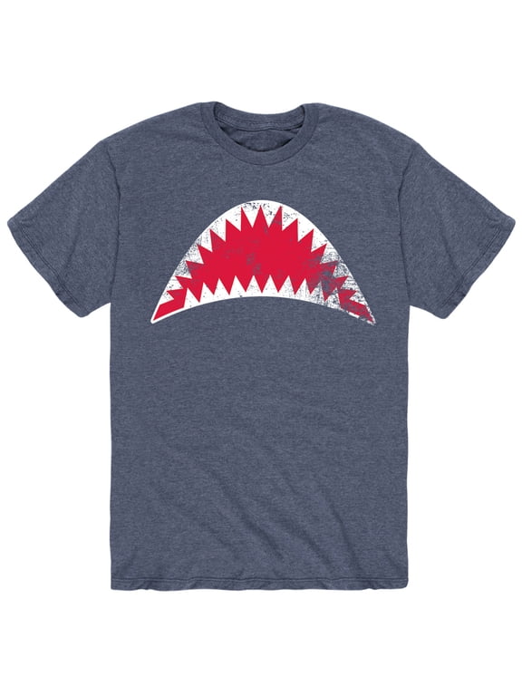 - Distressed Shark Mouth Open Short Sleeve Graphic T-Shirt
