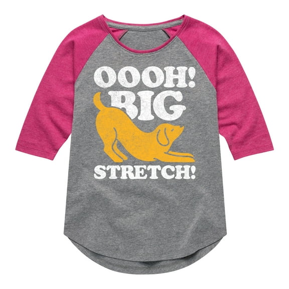 Instant Message - Dog Oooh Big Stretch  - Toddler & Youth Girls Raglan Graphic T-Shirt