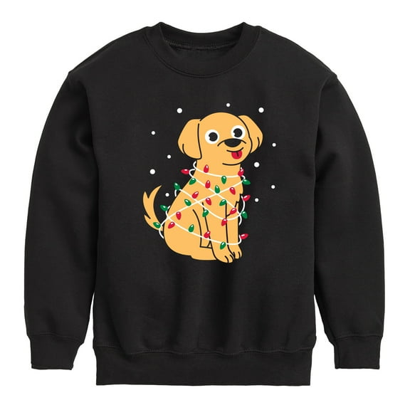 Instant Message - Dog Wrapped In Christmas Lights - Toddler & Youth Crewneck Fleece Sweatshirt