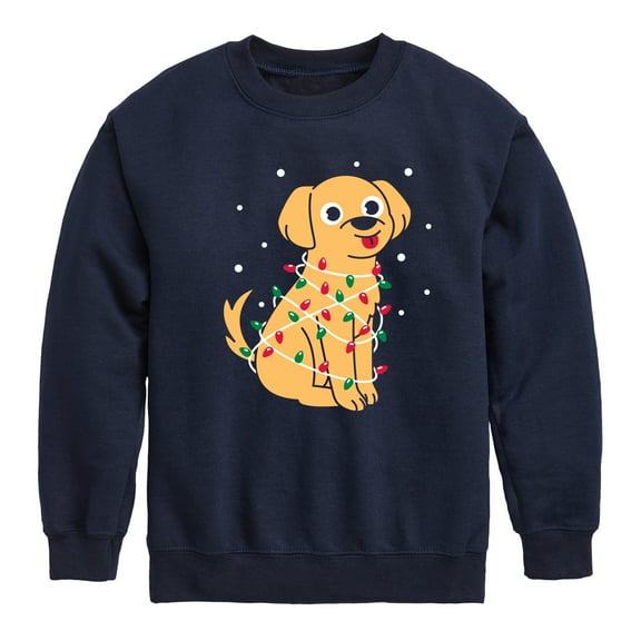 Instant Message - Dog Wrapped In Christmas Lights - Toddler & Youth Crewneck Fleece Sweatshirt