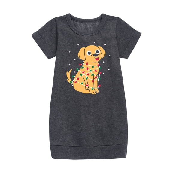 Instant Message - Dog Wrapped In Christmas Lights - Toddler & Youth Girls Fleece Dress