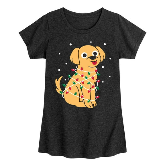 Instant Message - Dog Wrapped In Christmas Lights - Toddler & Youth Girls Short Sleeve Graphic T-Shirt