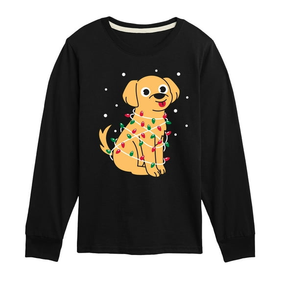 Instant Message - Dog Wrapped In Christmas Lights - Toddler & Youth Long Sleeve Graphic T-Shirt