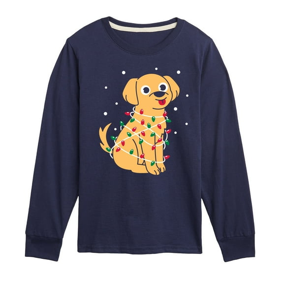 Instant Message - Dog Wrapped In Christmas Lights - Toddler & Youth Long Sleeve Graphic T-Shirt