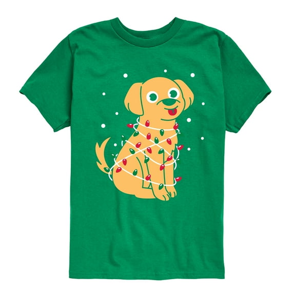 Instant Message - Dog Wrapped In Christmas Lights - Toddler & Youth Short Sleeve Graphic T-Shirt