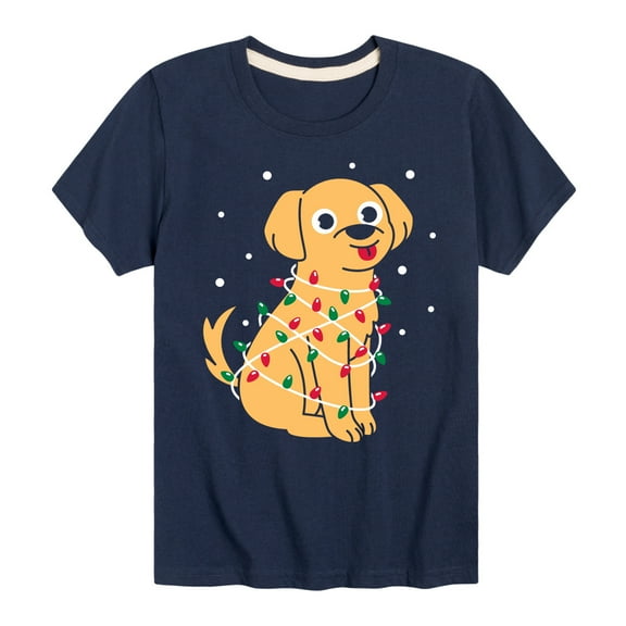 Instant Message - Dog Wrapped In Christmas Lights - Toddler & Youth Short Sleeve Graphic T-Shirt