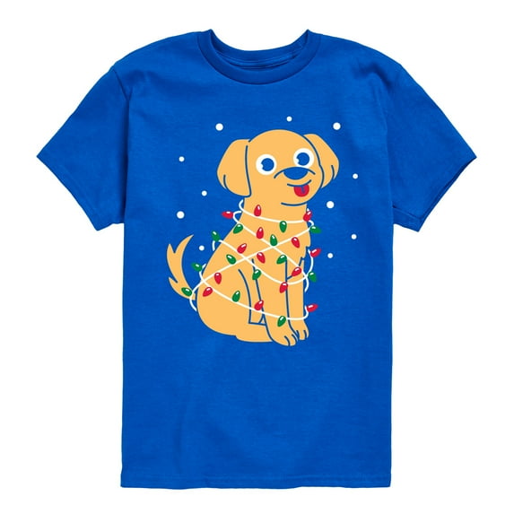 Instant Message - Dog Wrapped In Christmas Lights - Toddler & Youth Short Sleeve Graphic T-Shirt
