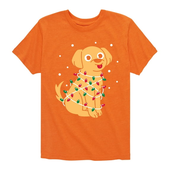 Instant Message - Dog Wrapped In Christmas Lights - Toddler & Youth Short Sleeve Graphic T-Shirt