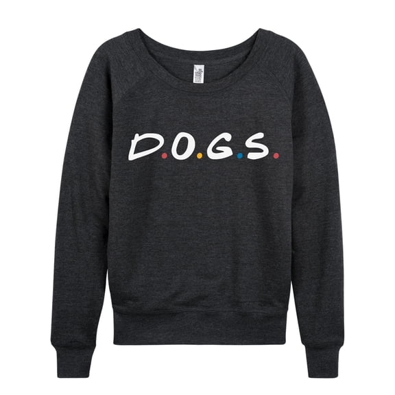 Instant Message - Dogs Women's Lightweight French Terry Wide Neck Long Sleeve Graphic Shirt