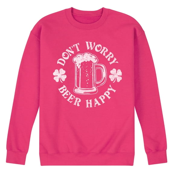 Instant Message - Don't Worry Beer Happy - Men's Crew Neck Fleece Pullover