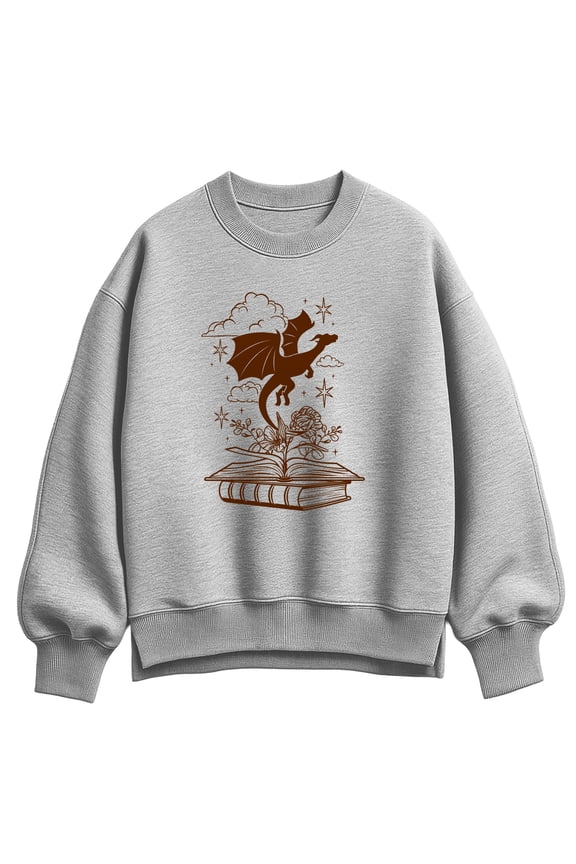 - Dragon Flying Out Of Book Oversized Fleece Crew Sweatshirt