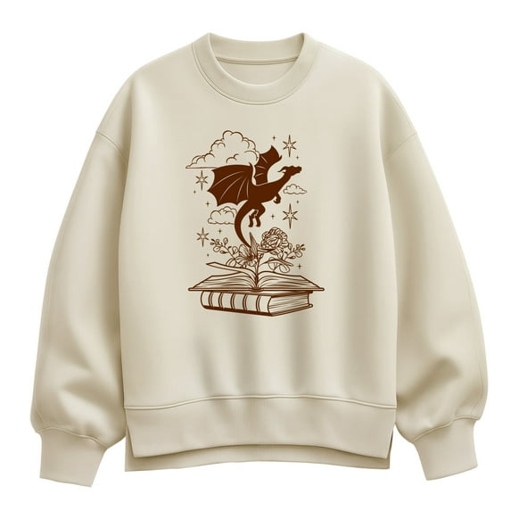 Instant Message - Dragon Flying Out Of Book - Women's Oversized Fleece Crew Sweatshirt