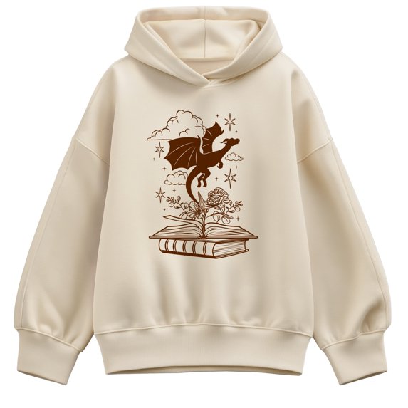 Instant Message - Dragon Flying Out Of Book - Women's Oversized Fleece Hoodie Sweatshirt