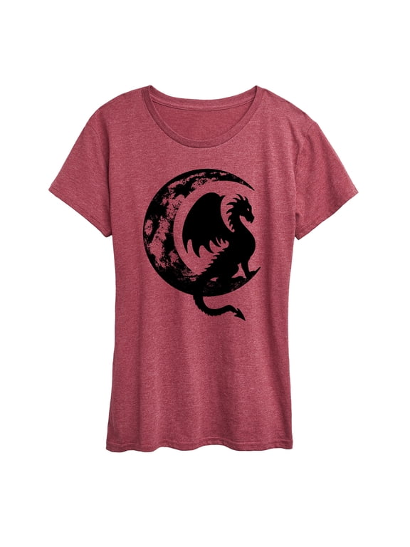 - Dragon Sitting On Crescent Moon Women's Short Sleeve Graphic T-Shirt
