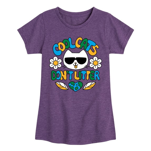 Instant Message - Earth Day - Cool Cats Don't Litter - Toddler & Youth Girls Short Sleeve Graphic T-Shirt