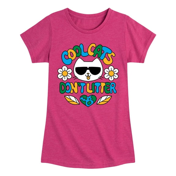 Instant Message - Earth Day - Cool Cats Don't Litter - Toddler & Youth Girls Short Sleeve Graphic T-Shirt