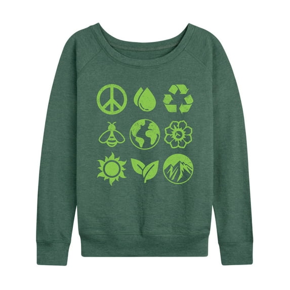 Instant Message - Earth Day Grid - Women's French Terry Long Sleeve Pullover
