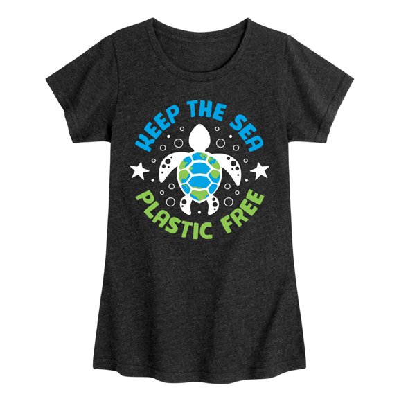 Instant Message - Earth Day - Keep The Sea Plastic Free - Save Turtles - Toddler & Youth Girls Short Sleeve Graphic T-Shirt
