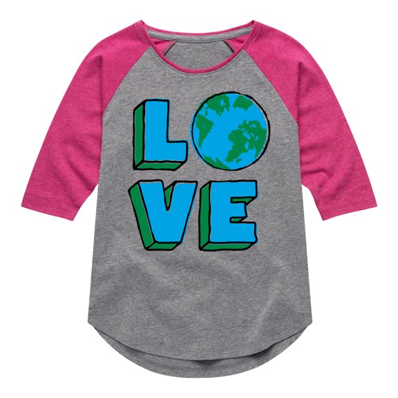 Instant Message - Earth Day - LOVE - Toddler & Youth Girls Raglan Graphic T-Shirt