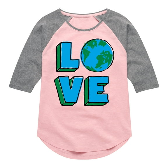 Instant Message - Earth Day - LOVE - Toddler & Youth Girls Raglan Graphic T-Shirt