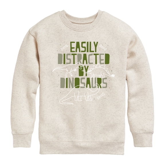 Instant Message - Easily Distracted By Dinosaurs - Toddler & Youth Crewneck Fleece Sweatshirt