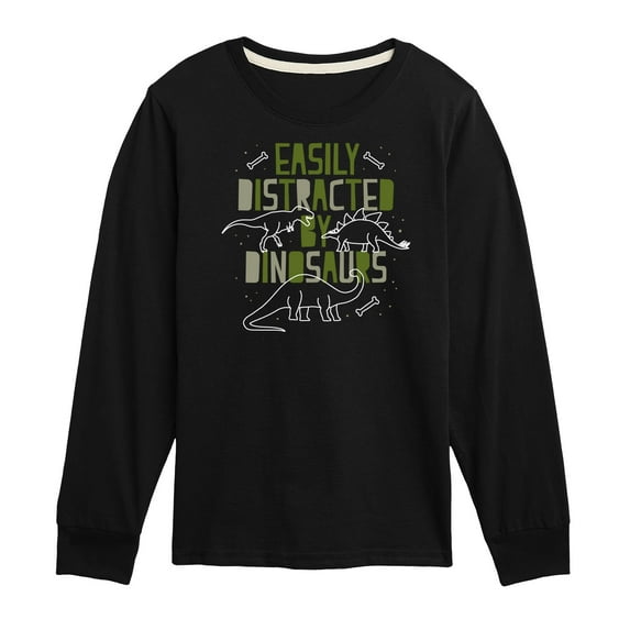 Instant Message - Easily Distracted By Dinosaurs - Toddler & Youth Long Sleeve Graphic T-Shirt