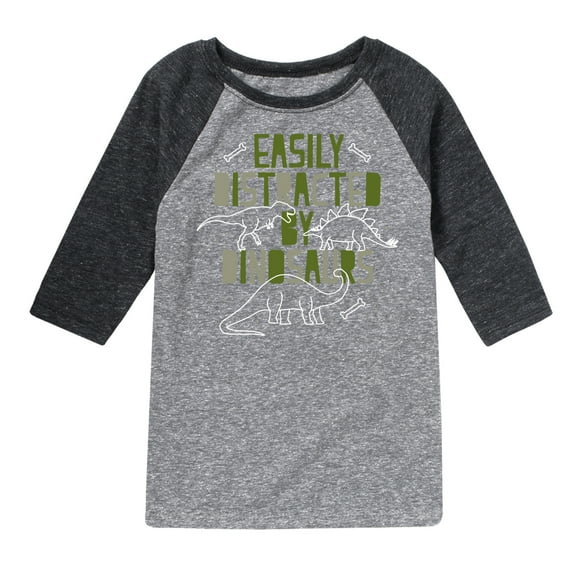 Instant Message - Easily Distracted By Dinosaurs - Toddler & Youth Raglan Graphic T-Shirt