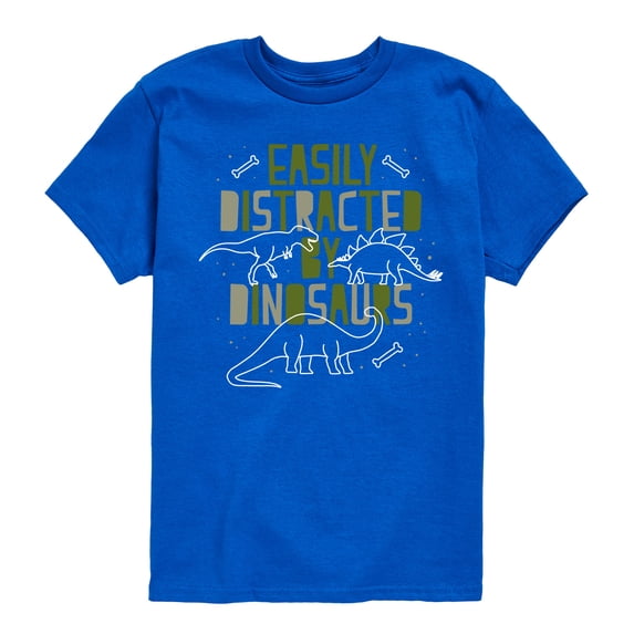 Instant Message - Easily Distracted By Dinosaurs - Toddler & Youth Short Sleeve Graphic T-Shirt
