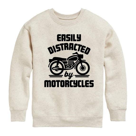 Instant Message - Easily Distracted By Motorcycles - Toddler & Youth Crewneck Fleece Sweatshirt