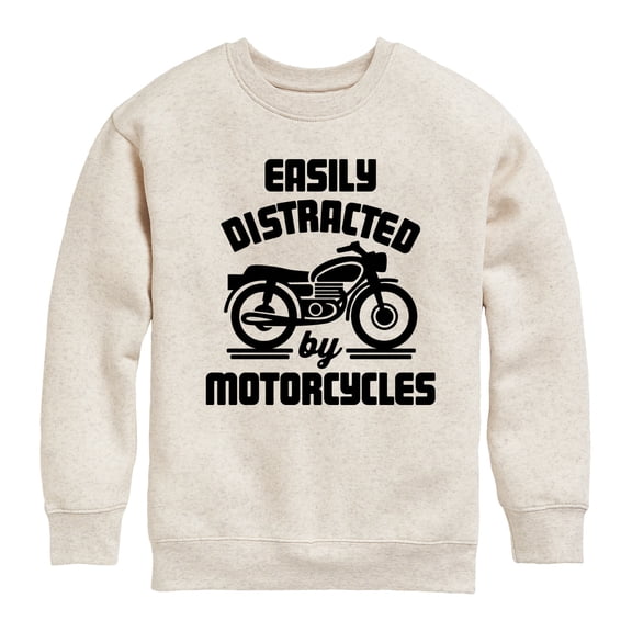 Instant Message - Easily Distracted By Motorcycles - Toddler & Youth Crewneck Fleece Sweatshirt