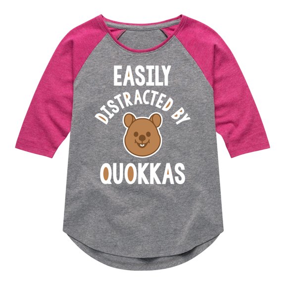 Instant Message - Easily Distracted By Quokkas - Toddler & Youth Girls Raglan Graphic T-Shirt