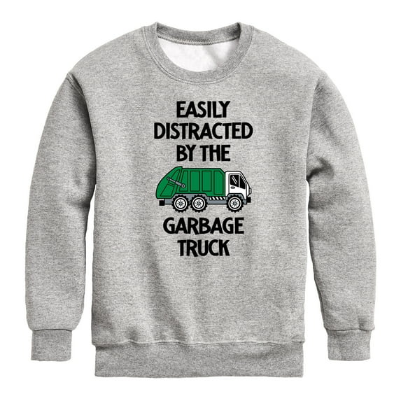 Instant Message - Easily Distracted By The Garbage Truck - Toddler & Youth Crewneck Fleece Sweatshirt