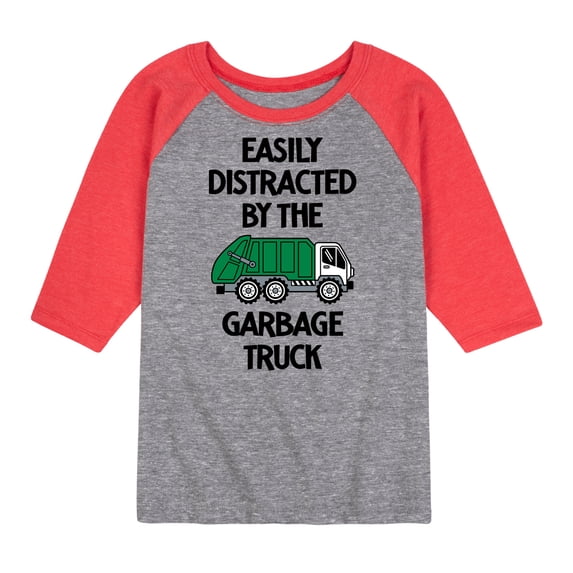 Instant Message - Easily Distracted By The Garbage Truck - Toddler & Youth Raglan Graphic T-Shirt