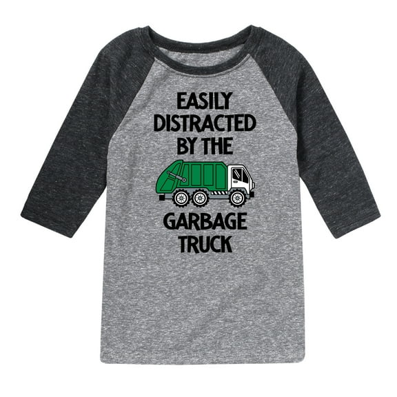 Instant Message - Easily Distracted By The Garbage Truck - Toddler & Youth Raglan Graphic T-Shirt