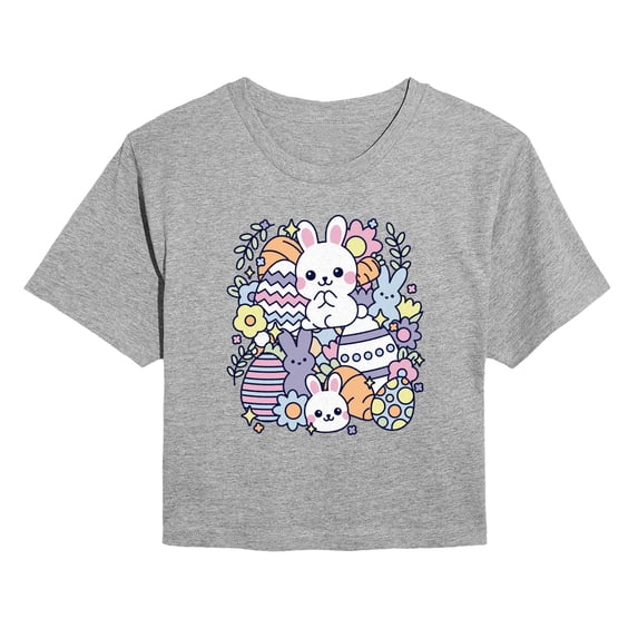 Instant Message - Easter Sticker Collage - Juniors Cropped Graphic T-Shirt