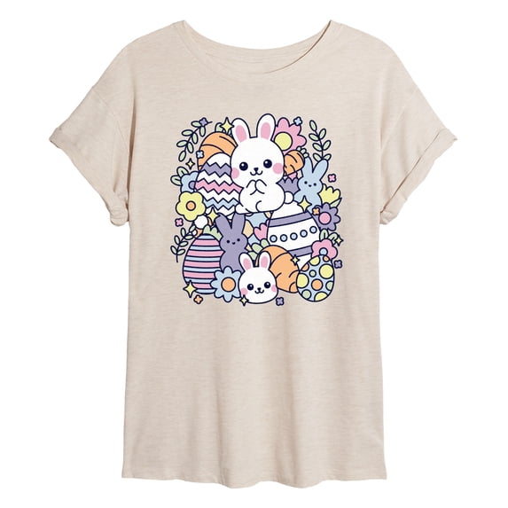 Instant Message - Easter Sticker Collage - Juniors Oversized Graphic T-Shirt