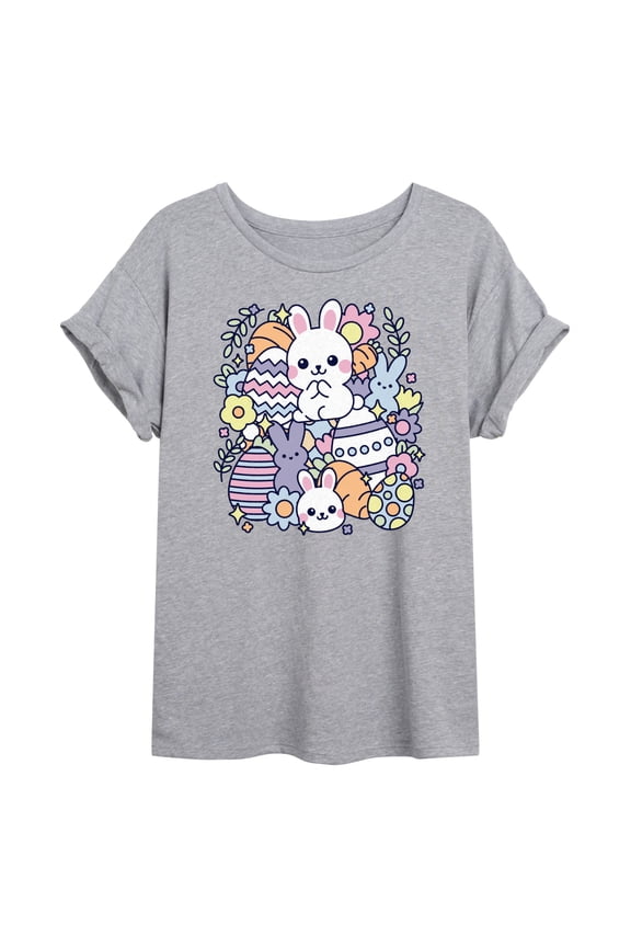 - Easter Sticker Collage - Juniors Oversized Graphic T-Shirt