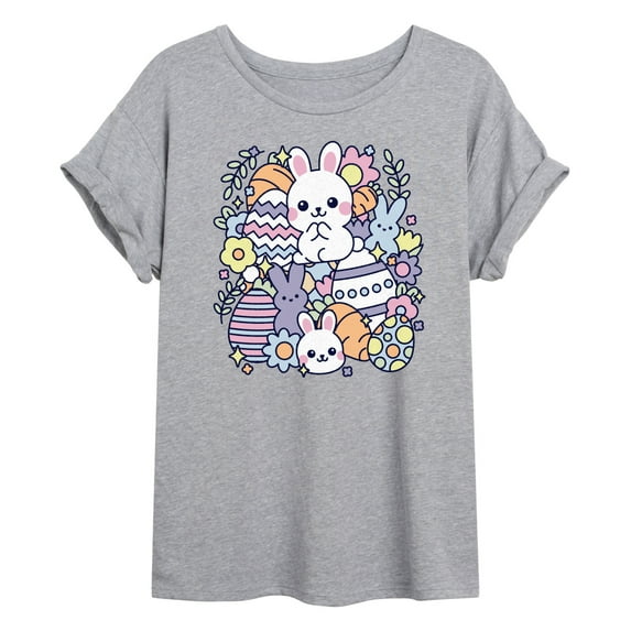 Instant Message - Easter Sticker Collage - Juniors Oversized Graphic T-Shirt