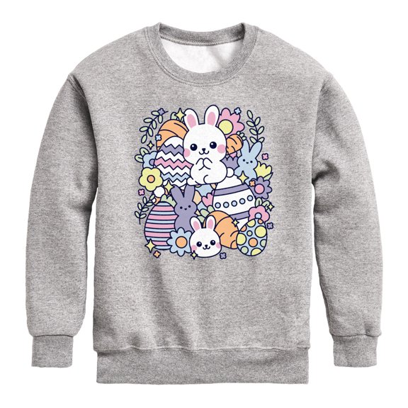 Instant Message - Easter Sticker Collage - Youth Boys Crew Fleece Sweatshirt