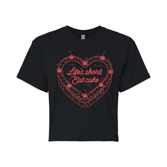Instant Message - Eat Cake Heart - Juniors Cropped Graphic T-Shirt