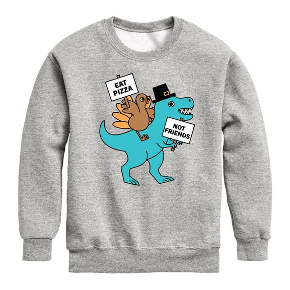 Instant Message - Eat Pizza Turkey Dino - Toddler & Youth Crewneck Fleece Sweatshirt