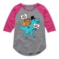 thumbnail image 1 of Instant Message - Eat Pizza Turkey Dino - Toddler & Youth Girls Raglan Graphic T-Shirt, 1 of 6