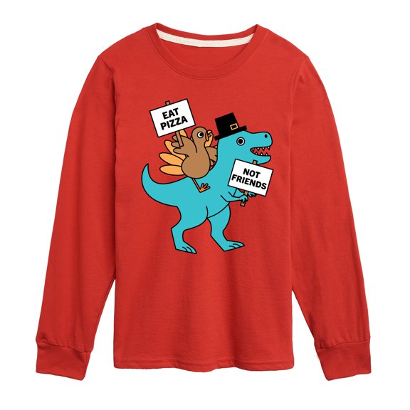Instant Message - Eat Pizza Turkey Dino - Toddler & Youth Long Sleeve Graphic T-Shirt