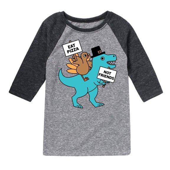 Instant Message - Eat Pizza Turkey Dino - Toddler & Youth Raglan Graphic T-Shirt